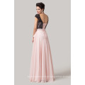 Grace Karin Design mais recente Backless Long Light Pink Lace vestido de noite formal com manga curta CL6152